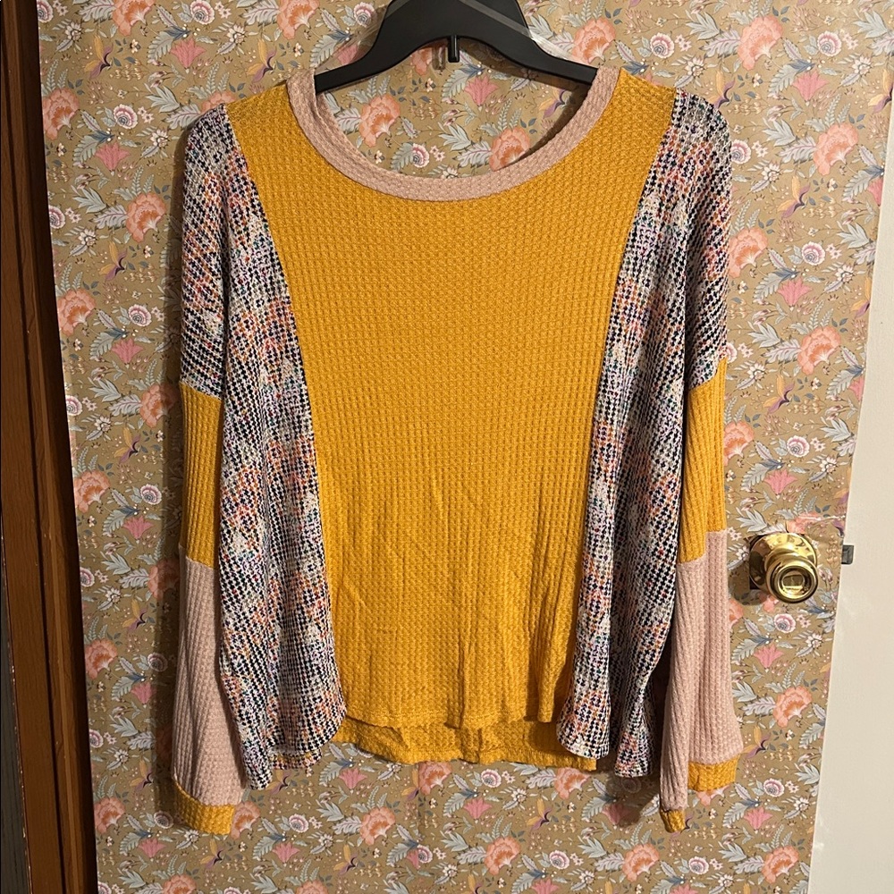 Ces Femme Mustard and Multicolor Long Sleeve Top